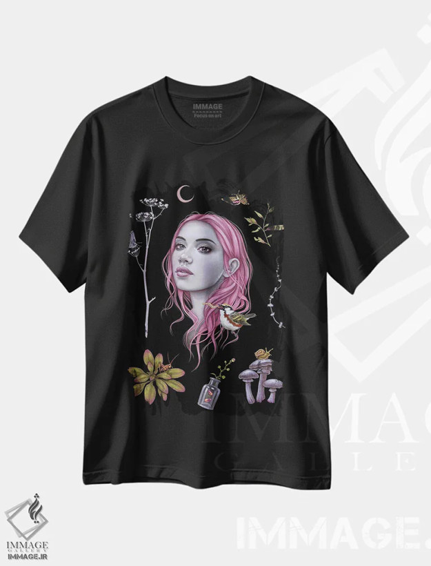 تیشرت مشکی طرح دار سیاره گیاهی، دکوراسیون جایگزین اثر کایا کوپمن | فروشگاه ایماژ