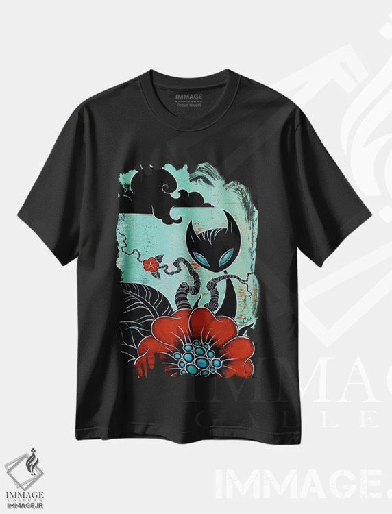 تیشرت مشکی طرح دار پنهان، هنر فاخر معاصر اثر کایا کوپمن | فروشگاه ایماژ