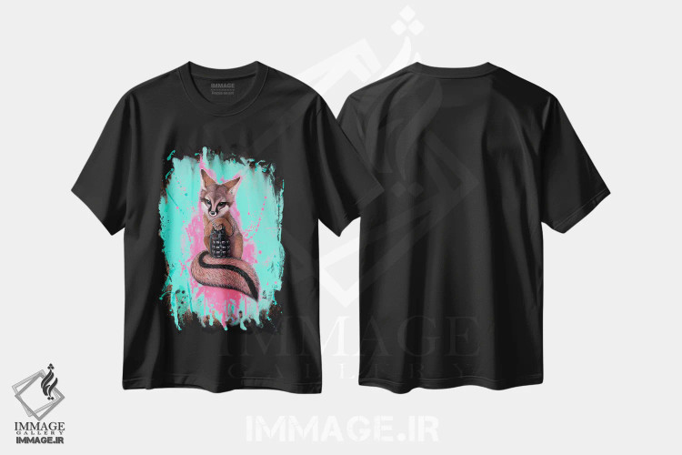 تیشرت مشکی طرح دار ارتش روباه خاکستری، هنر فاخر معاصر اثر کایا کوپمن | فروشگاه ایماژ