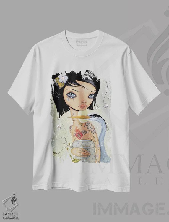 تیشرت سفید طرح دار آردئای آبی، هنر فاخر معاصر اثر کایا کوپمن | immage.ir