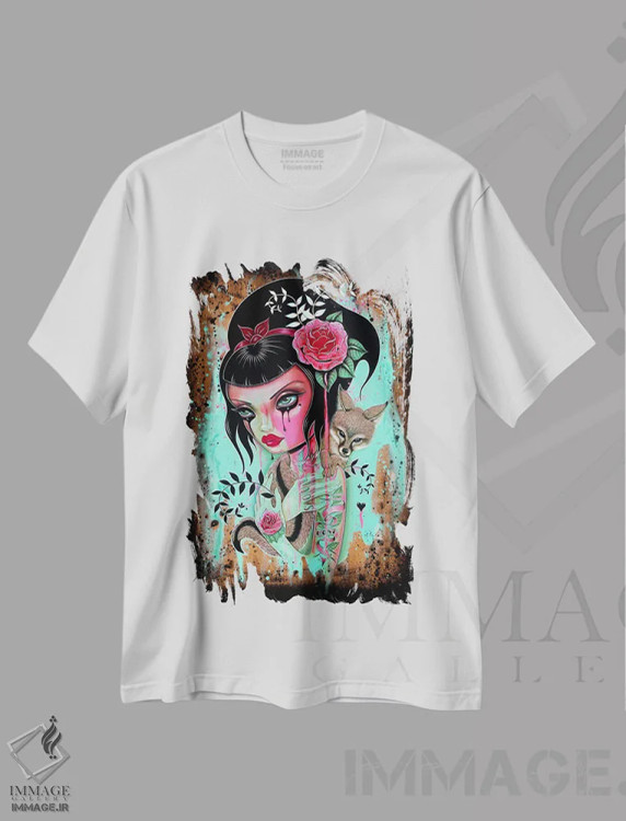 تیشرت سفید طرح دار باران صورتی، هنر فاخر معاصر اثر کایا کوپمن | immage.ir