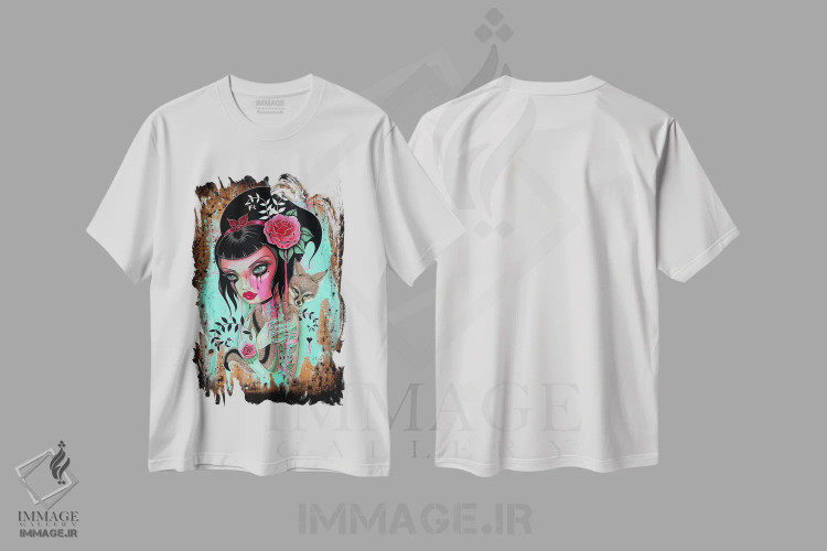 تیشرت سفید طرح دار باران صورتی، هنر فاخر معاصر اثر کایا کوپمن | immage.ir