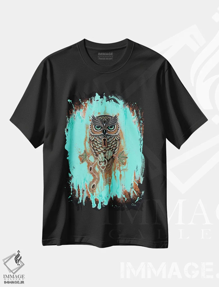 تیشرت مشکی طرح دار کلید بوبو، هنر فاخر معاصر اثر کایا کوپمن | immage.ir