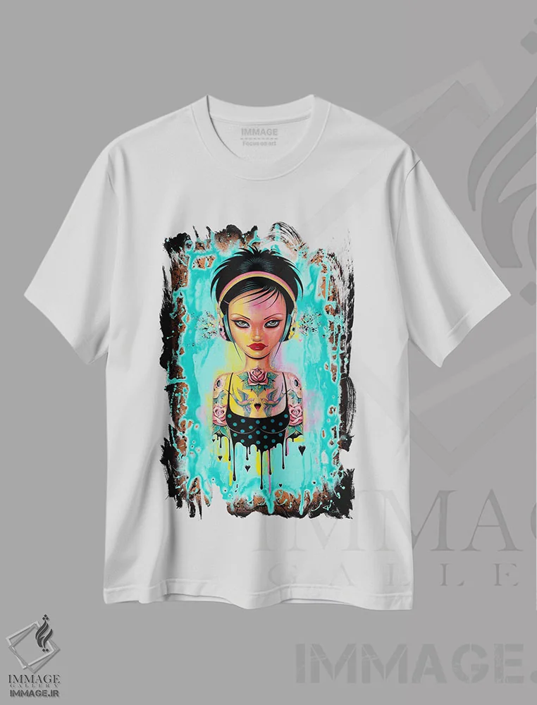تیشرت سفید طرح دار ضرب آهنگ های شیرین، هنر فاخر معاصر اثر کایا کوپمن | فروشگاه ایماژ