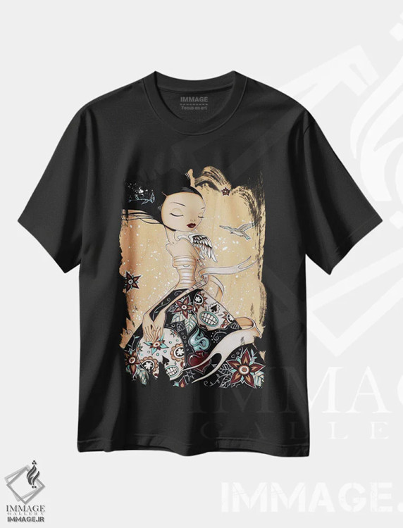 تیشرت مشکی طرح دار خواب ابدی، هنر فاخر معاصر اثر کایا کوپمن | immage.ir