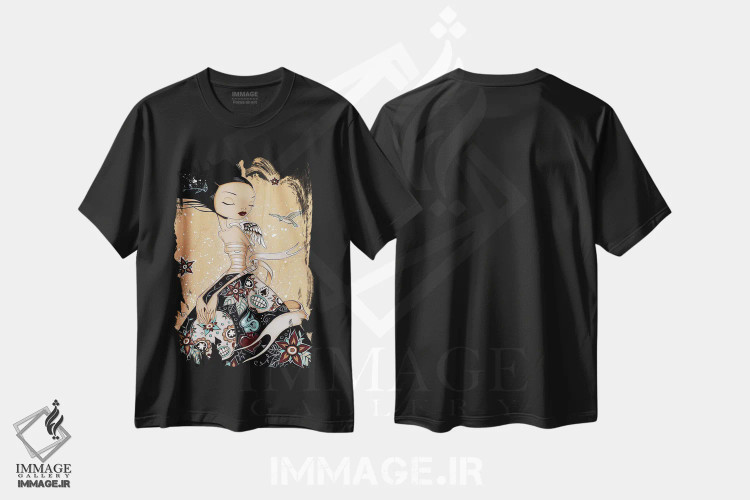 تیشرت مشکی طرح دار خواب ابدی، هنر فاخر معاصر اثر کایا کوپمن | immage.ir