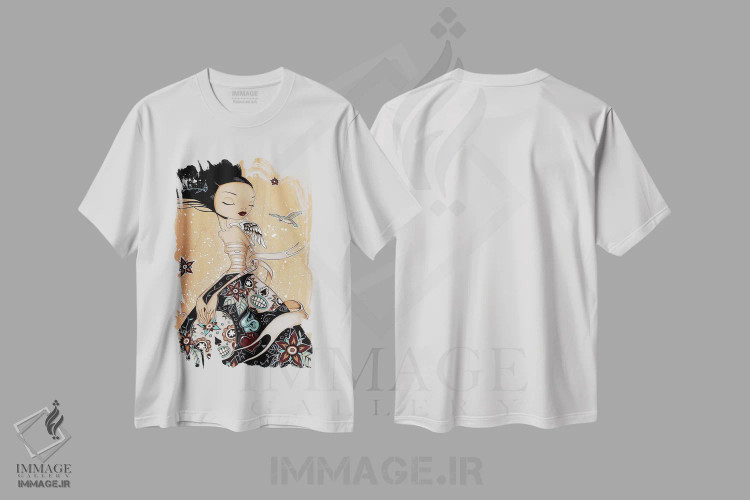 تیشرت سفید طرح دار خواب ابدی، هنر فاخر معاصر اثر کایا کوپمن | فروشگاه ایماژ