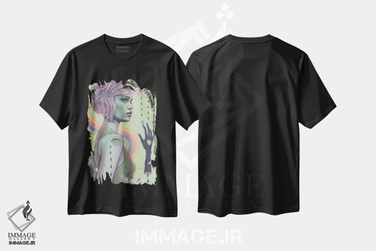 تیشرت مشکی طرح دار در دستان ما، دکوراسیون جایگزین اثر کایا کوپمن | فروشگاه ایماژ