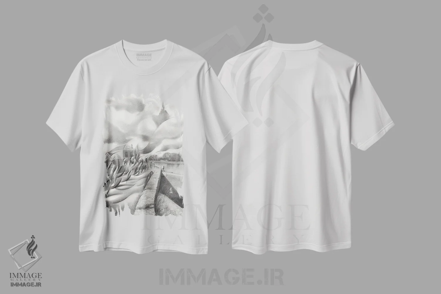 تیشرت سفید طرح دار تور دو ریژویک، نقاشی و تصویرگری سیاه و سفید اثر کُرنه آکرز | فروشگاه ایماژ