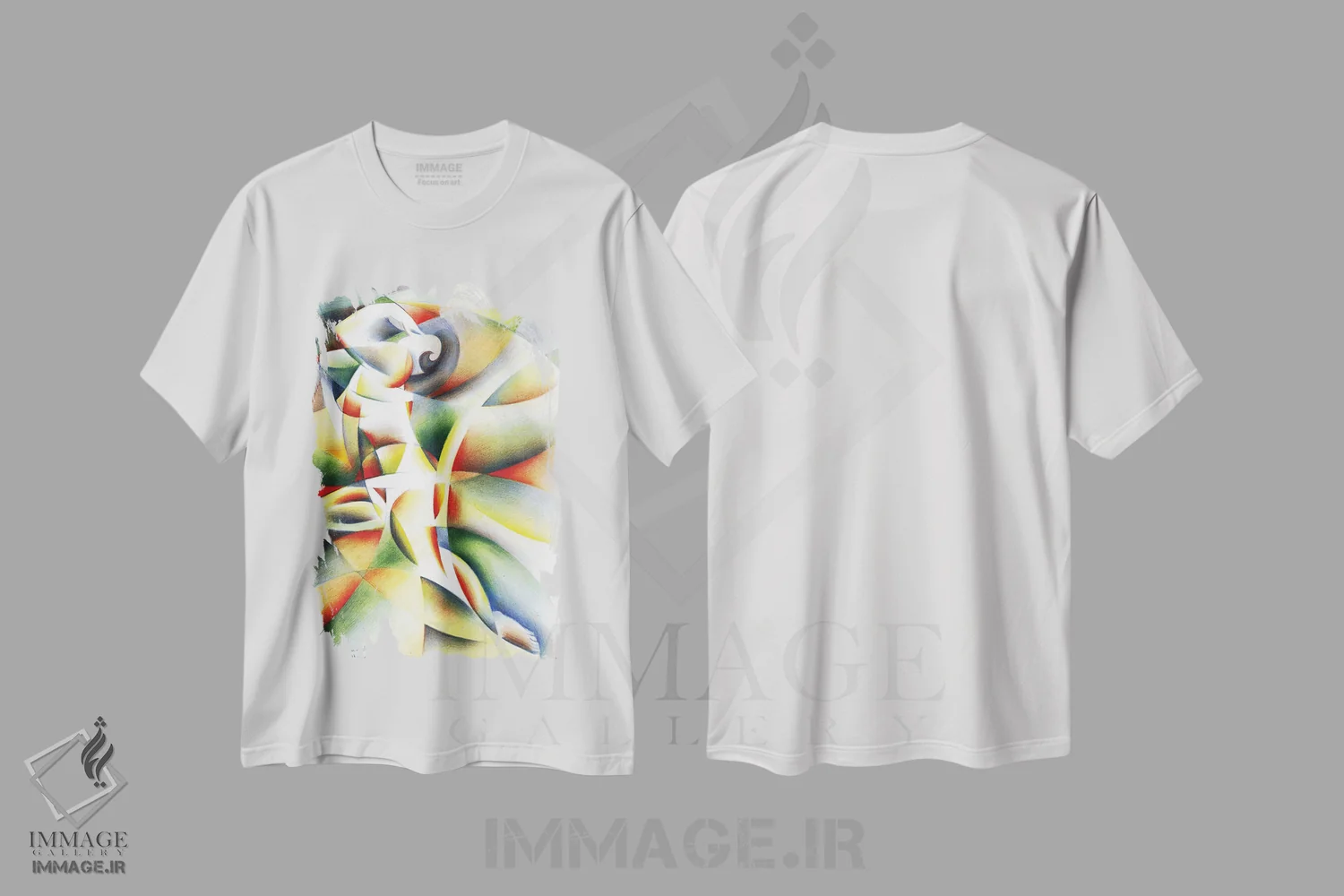 تیشرت سفید طرح دار روندیسم یازدهم، آبستره اثر کُرنه آکرز | فروشگاه ایماژ