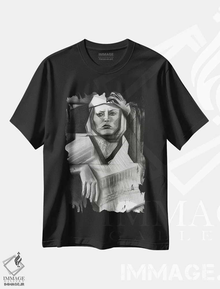 تیشرت مشکی طرح دار بی عنوان ۷، هنر فاخر معاصر اثر کُرنه آکرز | فروشگاه ایماژ