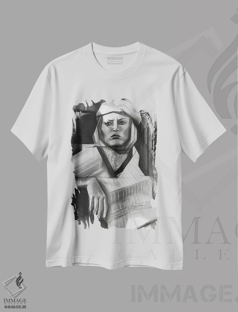 تیشرت سفید طرح دار بی عنوان ۷، هنر فاخر معاصر اثر کُرنه آکرز | immage.ir