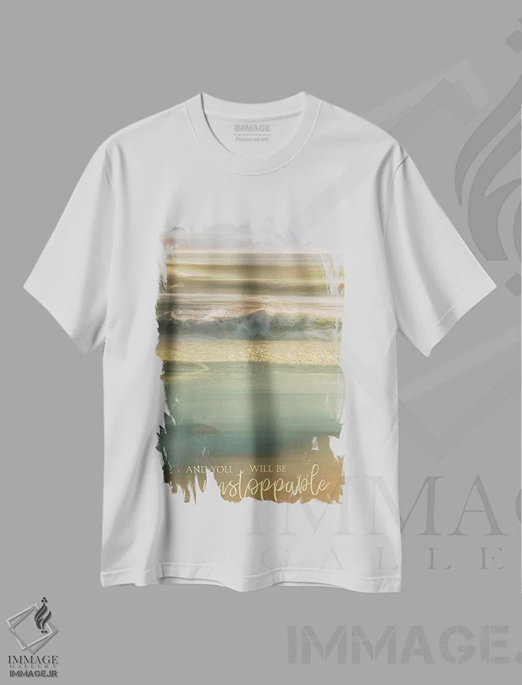 تیشرت سفید طرح دار تو متوقف ناپذیر خواهی بود، دکور ساحلی اثر مایک کالاسیبتا | immage.ir