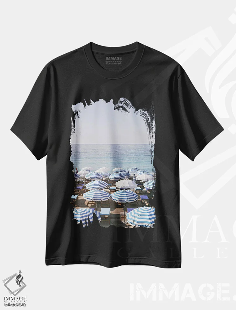 تیشرت مشکی طرح دار راه راه های دریای ریویرا فرانسه، مدیوم اثر کارینا اوکولا | فروشگاه ایماژ