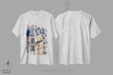 تیشرت سفید طرح دار نمای آپارتمان پاریس، مدیوم اثر کارینا اوکولا | فروشگاه ایماژ