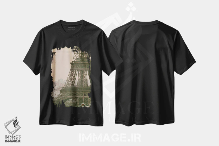 تیشرت مشکی طرح دار خانم ایفل، مدیوم اثر کارینا اوکولا | فروشگاه ایماژ