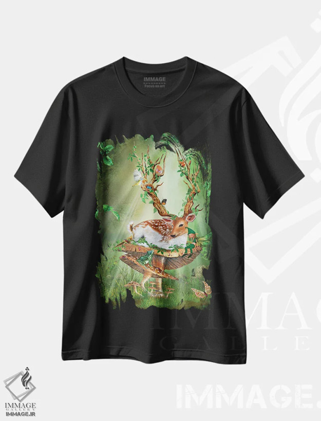 تیشرت مشکی طرح دار درخت گوزن، هنر دیجیتال اثر کارول کاوالاریس | فروشگاه ایماژ