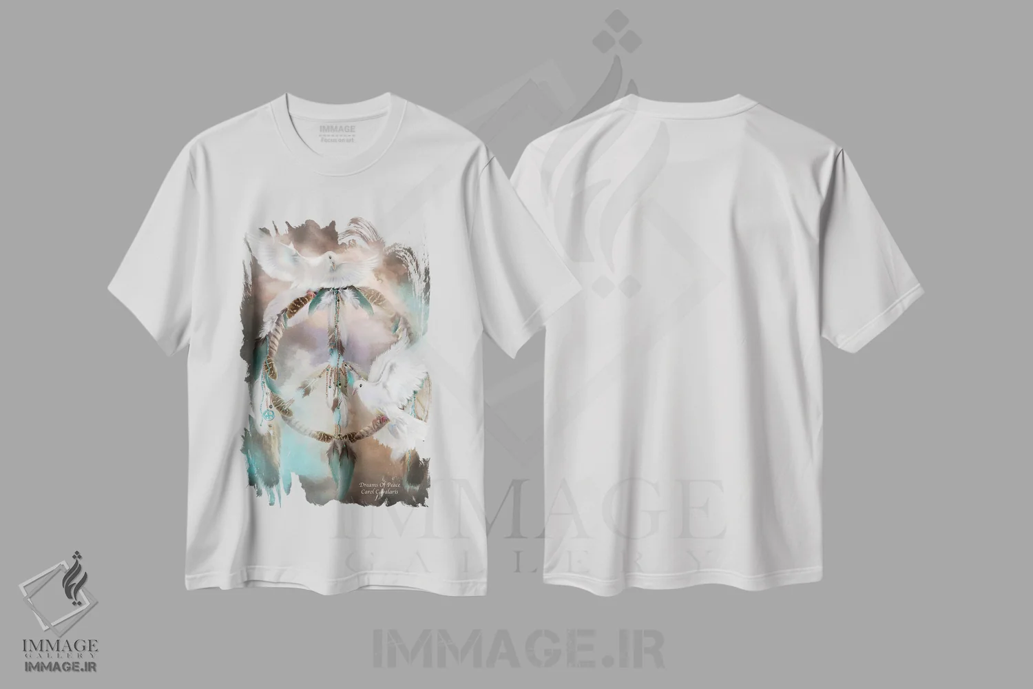 تیشرت سفید طرح دار رویاهای صلح، تزئینی اثر کارول کاوالاریس | immage.ir