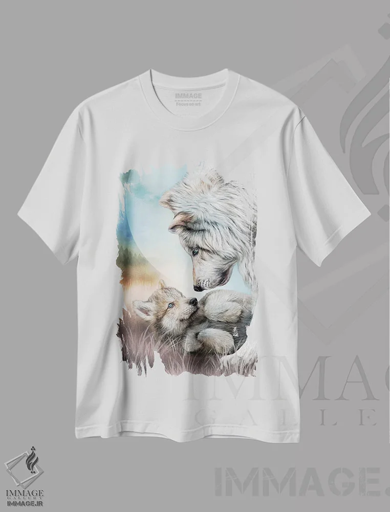 تیشرت سفید طرح دار مادر و بچه اش، هنر دیجیتال اثر کارول کاوالاریس | فروشگاه ایماژ