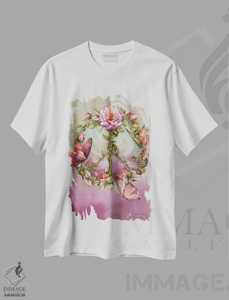 تیشرت سفید طرح دار رز صلح، هنر دیجیتال اثر کارول کاوالاریس | immage.ir
