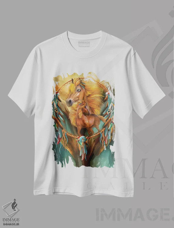 تیشرت سفید طرح دار رویاهای اسب نر، تزئینی اثر کارول کاوالاریس | فروشگاه ایماژ