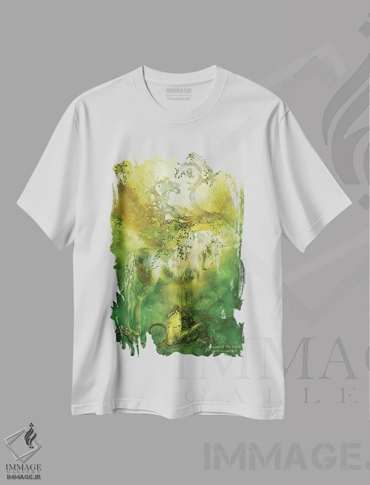 تیشرت سفید طرح دار تک شاخ جنگل، هنر دیجیتال اثر کارول کاوالاریس | فروشگاه ایماژ