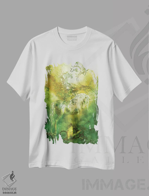 تیشرت سفید طرح دار تک شاخ جنگل، هنر دیجیتال اثر کارول کاوالاریس | فروشگاه ایماژ