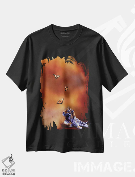 تیشرت مشکی طرح دار شش ببر وحشی، هنر دیجیتال اثر کارول کاوالاریس | فروشگاه ایماژ
