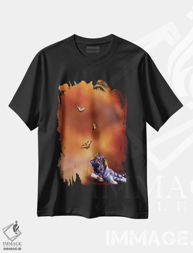 تیشرت مشکی طرح دار شش ببر وحشی، هنر دیجیتال اثر کارول کاوالاریس | فروشگاه ایماژ