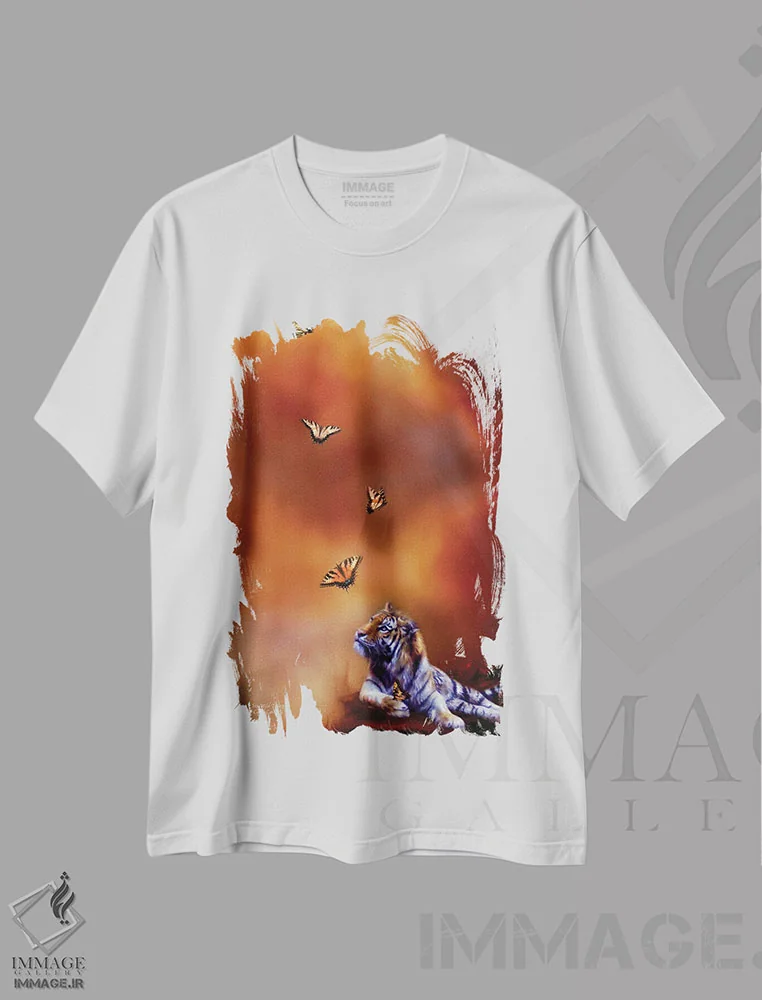 تیشرت سفید طرح دار شش ببر وحشی، هنر دیجیتال اثر کارول کاوالاریس | immage.ir