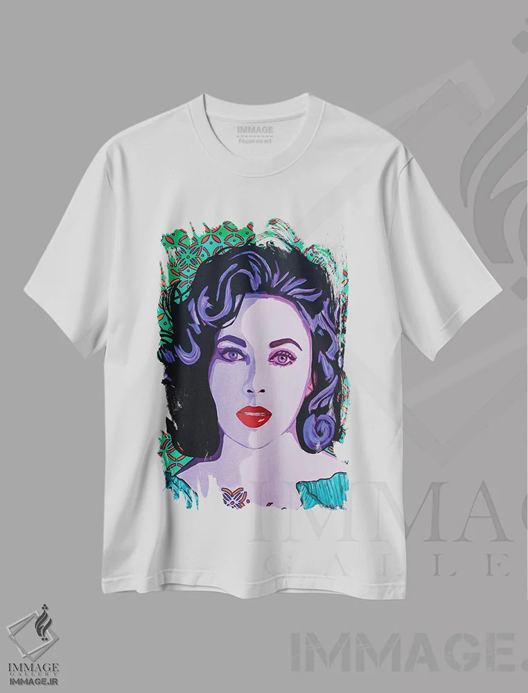 تیشرت سفید طرح دار چشم های بنفش، هنر فاخر معاصر اثر کلودیا آگیلرا | immage.ir