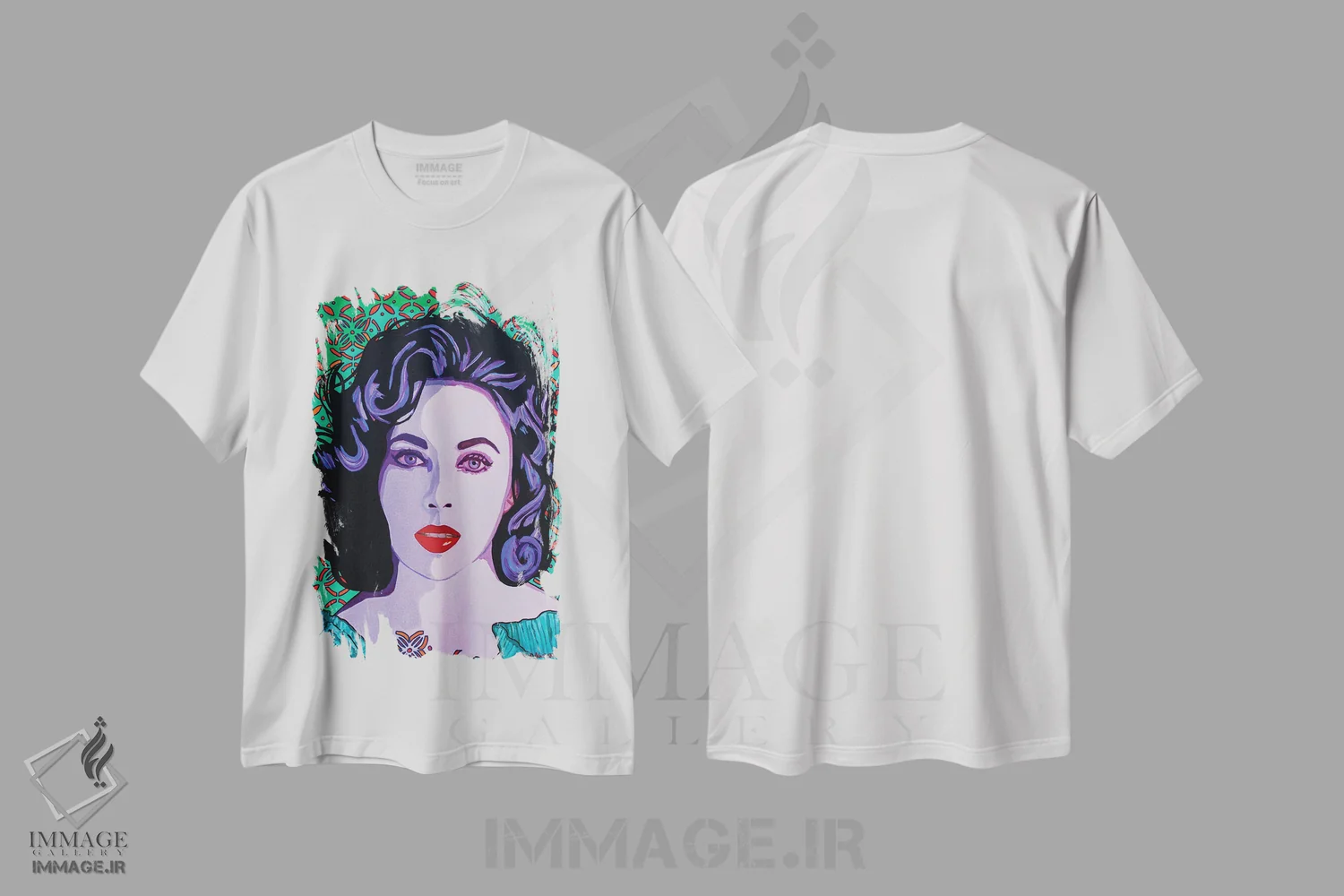 تیشرت سفید طرح دار چشم های بنفش، هنر فاخر معاصر اثر کلودیا آگیلرا | immage.ir