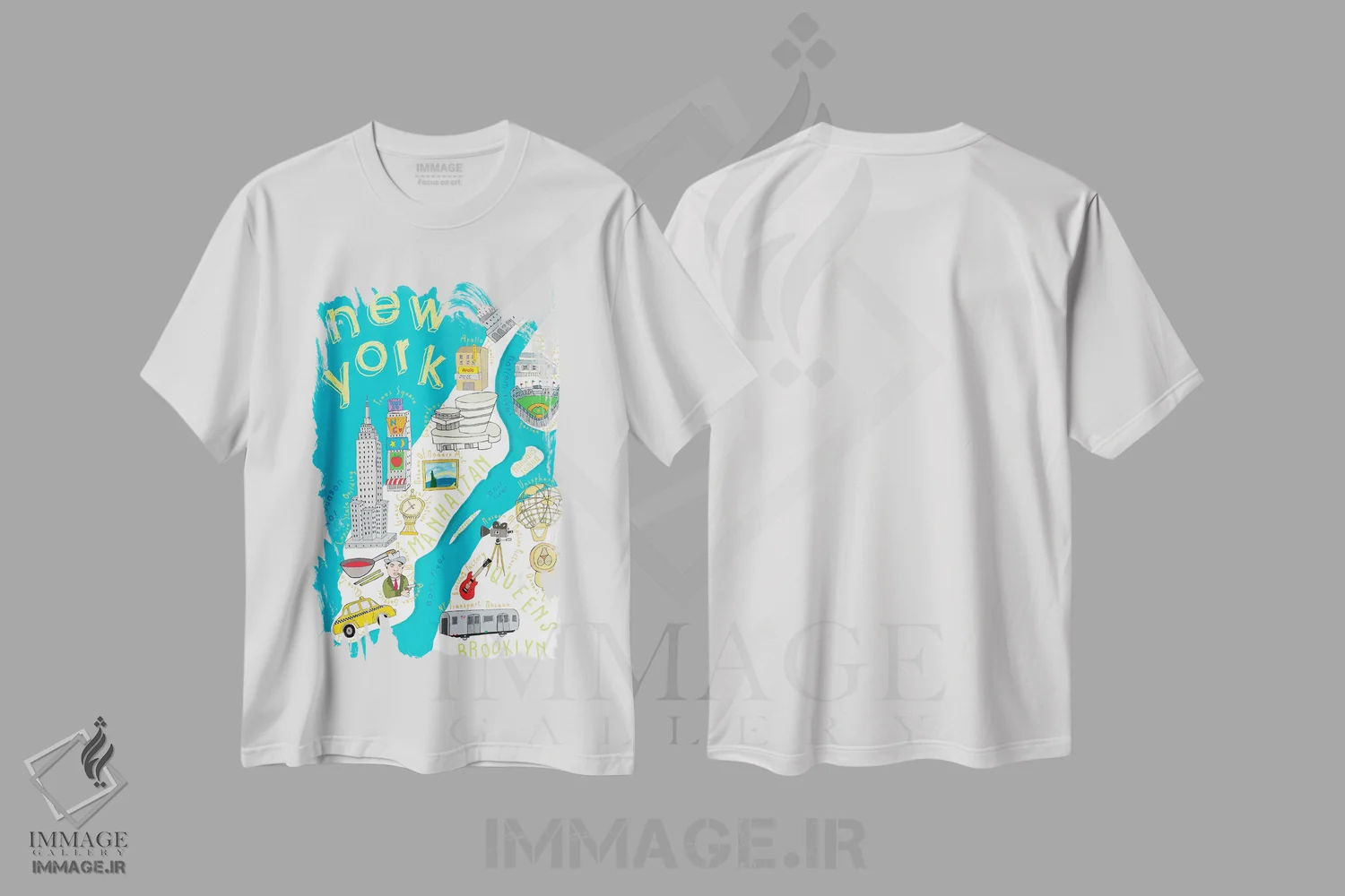 تیشرت سفید طرح دار نقشه های ایالتی مصور نیویورک، هنر دیجیتال اثر کارلا دالی | immage.ir