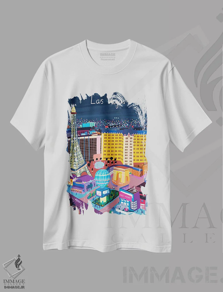 تیشرت سفید طرح دار نمای هوایی لاس وگاس، هنر دیجیتال اثر کارلا دالی | فروشگاه ایماژ