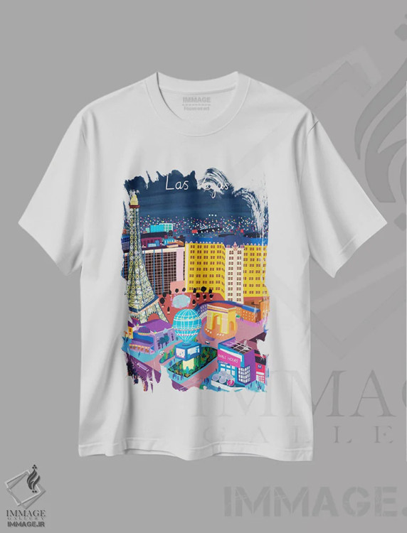 تیشرت سفید طرح دار نمای هوایی لاس وگاس، هنر دیجیتال اثر کارلا دالی | فروشگاه ایماژ