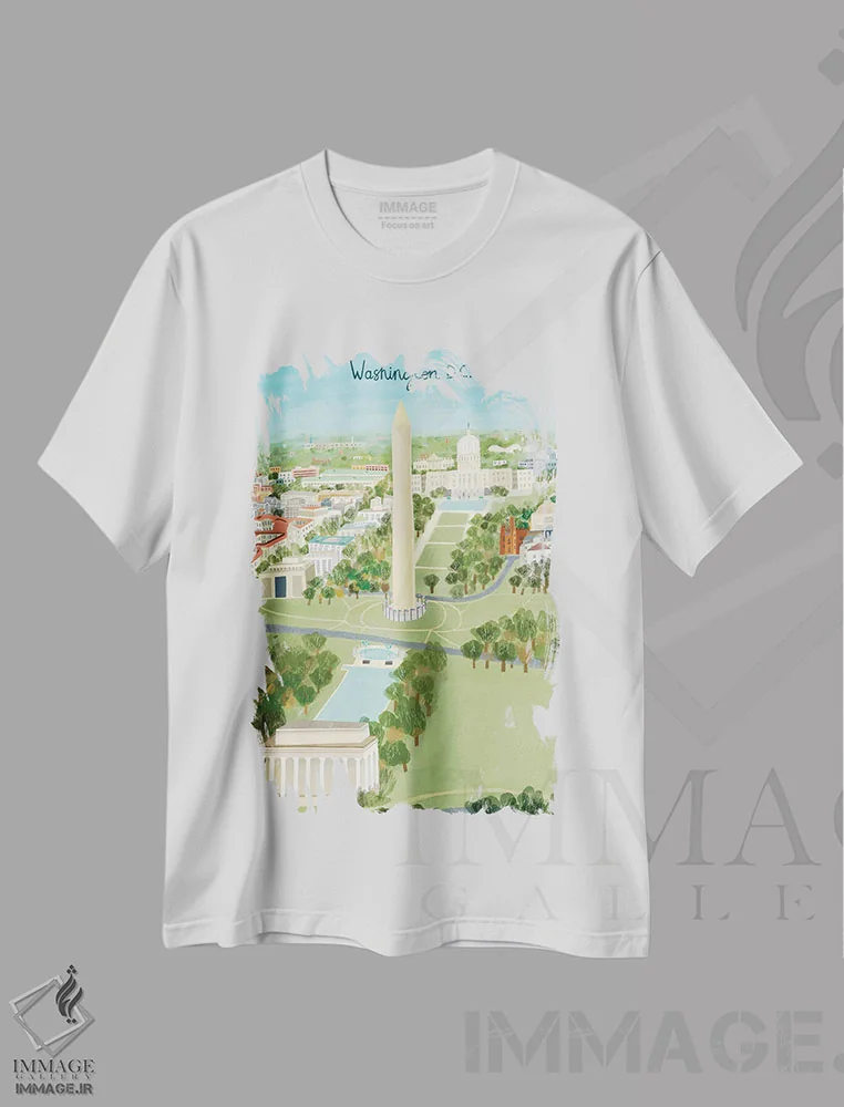 تیشرت سفید طرح دار نمای هوایی واشینگتن دی.سی.، هنر دیجیتال اثر کارلا دالی | immage.ir