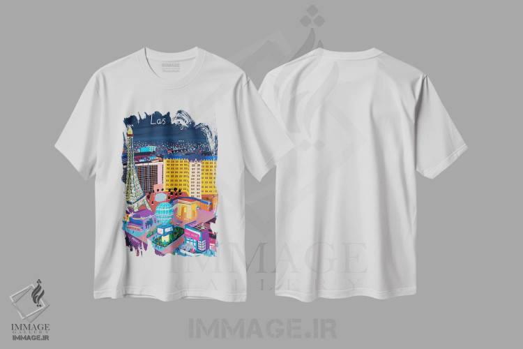 تیشرت سفید طرح دار نمای هوایی لاس وگاس، هنر دیجیتال اثر کارلا دالی | فروشگاه ایماژ