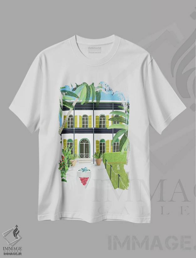 تیشرت سفید طرح دار کلید غربی همینگوی، هنر دیجیتال اثر کارلا دالی | فروشگاه ایماژ