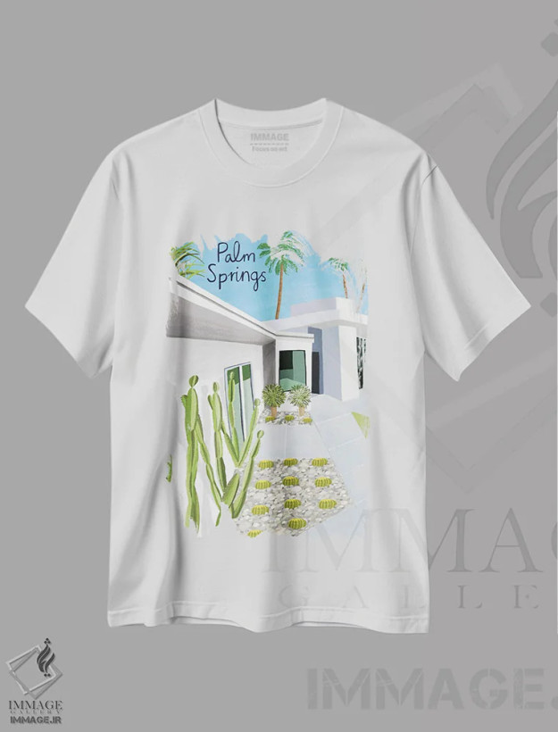 تیشرت سفید طرح دار پالم اسپرینگز، هنر دیجیتال اثر کارلا دالی | فروشگاه ایماژ