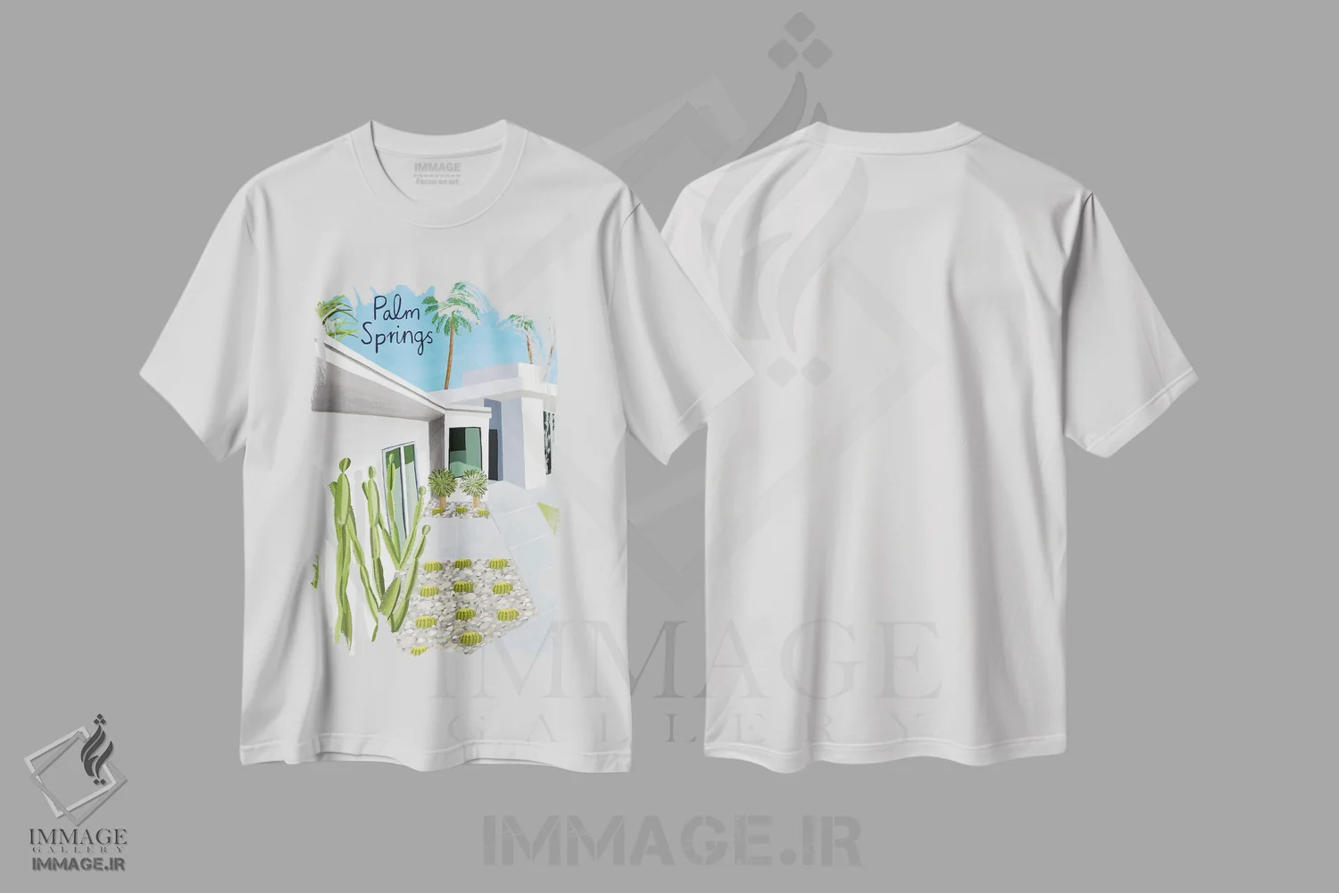 تیشرت سفید طرح دار پالم اسپرینگز، هنر دیجیتال اثر کارلا دالی | فروشگاه ایماژ