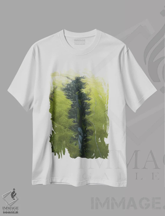 تیشرت سفید طرح دار درهٔ سبز، عکاسی هوایی اثر آندریا کاروزو | فروشگاه ایماژ