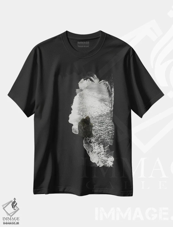 تیشرت مشکی طرح دار سنگ کف آلود، عکاسی هنری فاخر اثر آندریا کاروزو | فروشگاه ایماژ
