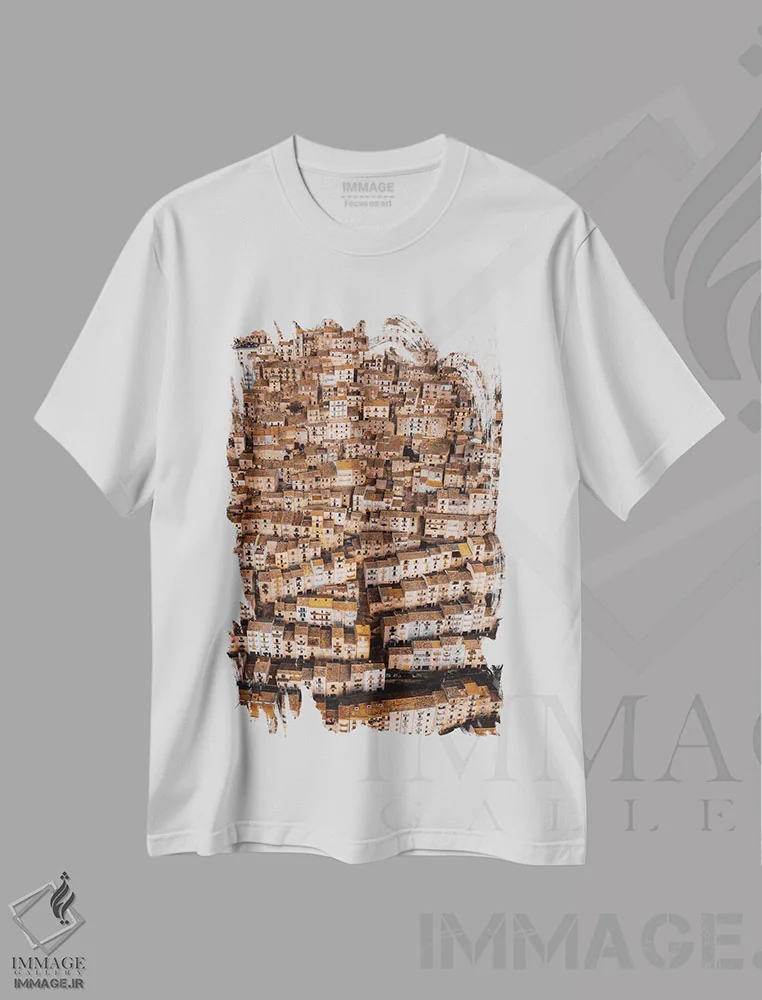 تیشرت سفید طرح دار شهر لگویی، عکاسی هنری فاخر اثر آندریا کاروزو | فروشگاه ایماژ