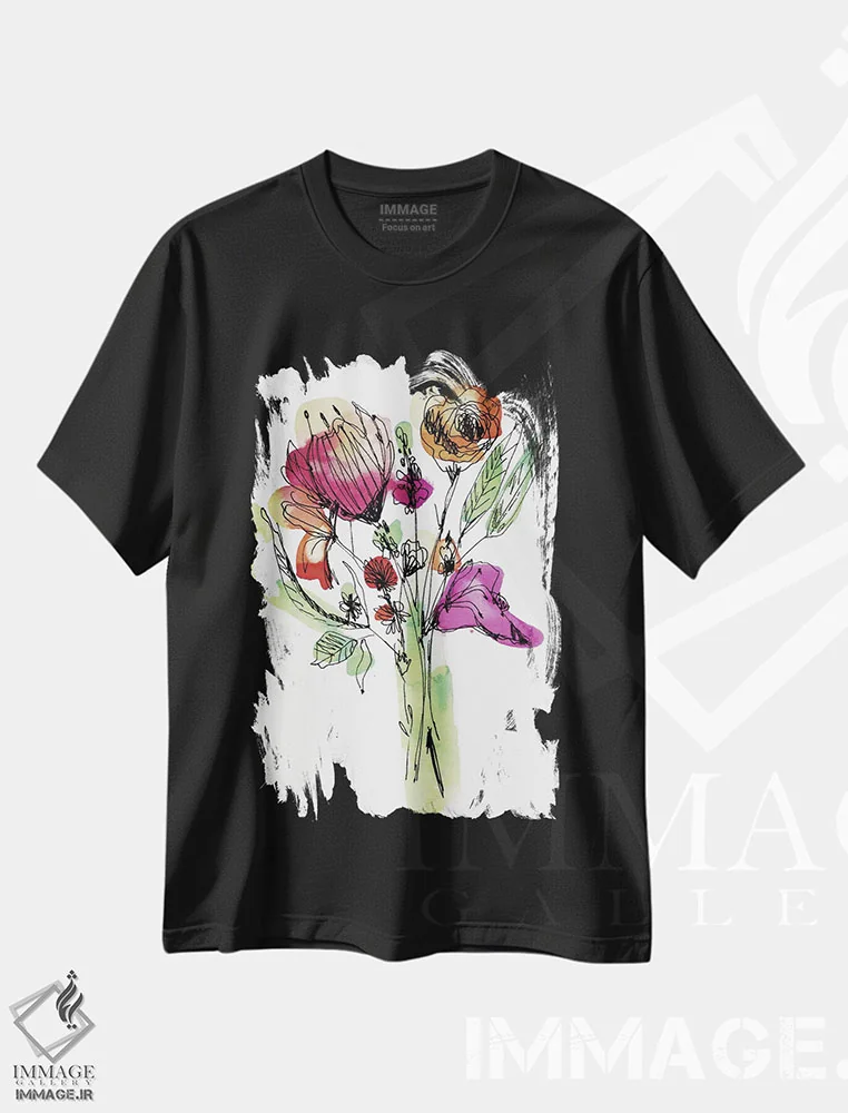 تیشرت مشکی طرح دار دسته گل گل های وحشی، آبستره اثر کایِنا بلانکا | immage.ir