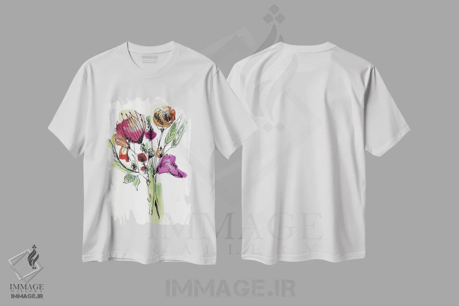 تیشرت سفید طرح دار دسته گل گل های وحشی، آبستره اثر کایِنا بلانکا | فروشگاه ایماژ