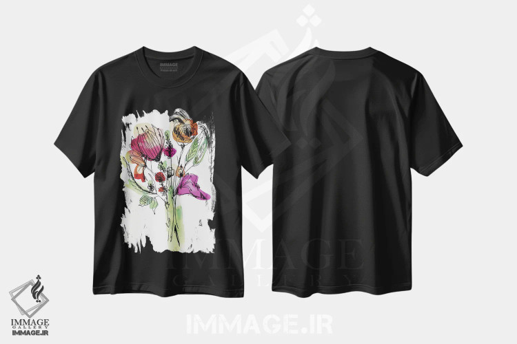 تیشرت مشکی طرح دار دسته گل گل های وحشی، آبستره اثر کایِنا بلانکا | immage.ir