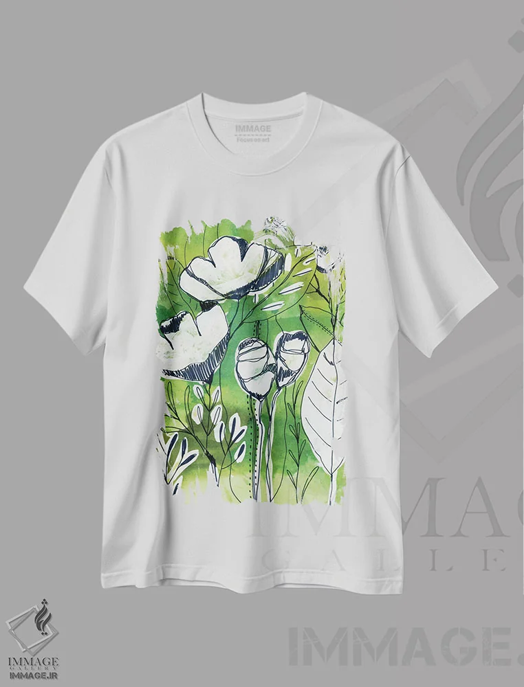 تیشرت سفید طرح دار باغ انتزاعی، آبستره اثر کایِنا بلانکا | immage.ir