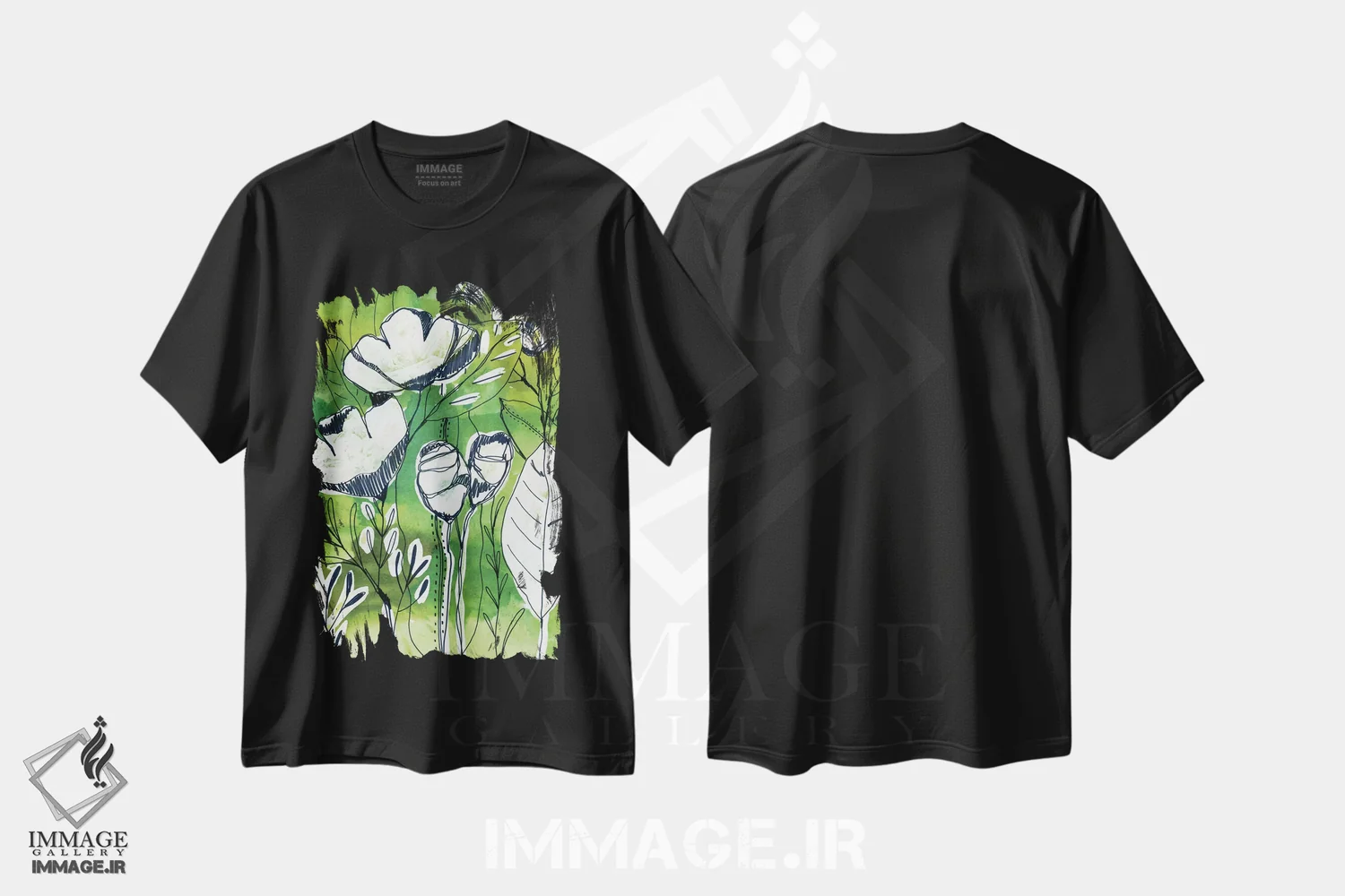 تیشرت مشکی طرح دار باغ انتزاعی، آبستره اثر کایِنا بلانکا | فروشگاه ایماژ