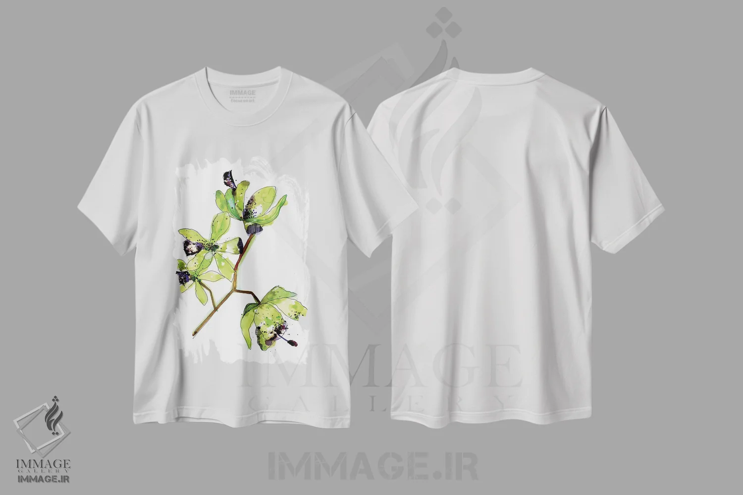 تیشرت سفید طرح دار ارکیده های نئونی، دکور معاصر اثر کایِنا بلانکا | فروشگاه ایماژ