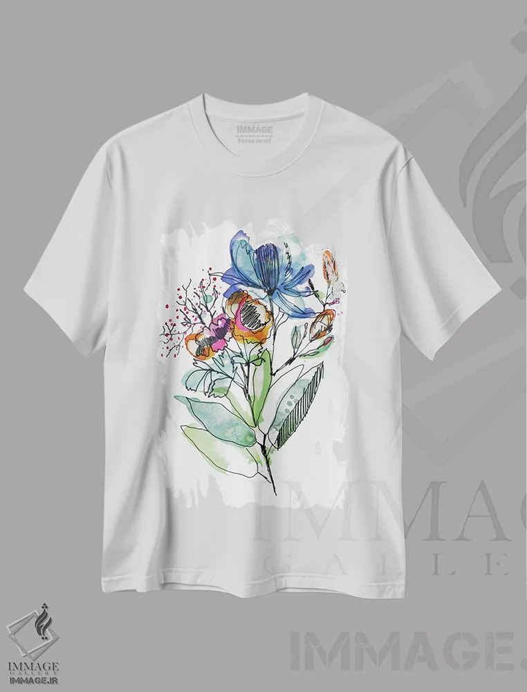 تیشرت سفید طرح دار دسته گل، دکور معاصر اثر کایِنا بلانکا | فروشگاه ایماژ